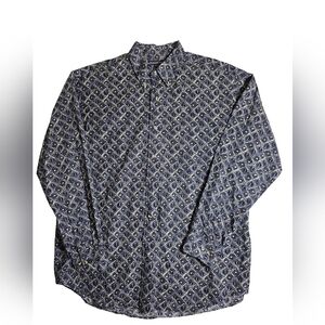 Roundtree & Yourke Men's Blue Patterned Button Down Shirt Sz L